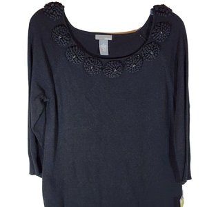 Ellavie Black Pull Over Sweater Size Medium 60% Cotton/20% Rayon/ 20% Rayon.